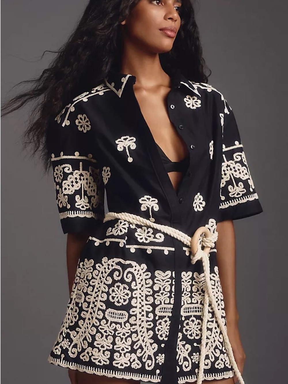 Maeve Short-Sleeve Collared Mini Shirt Dress, Size XXS